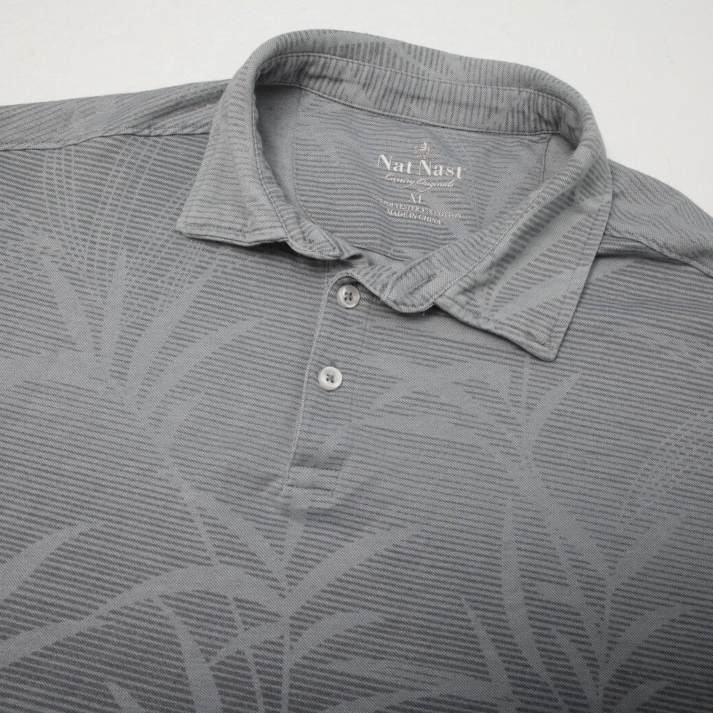 Nat Nast Polo Shirt Mens XL Gray Palm Leaf Striped Luxury Originals Short Sleeve